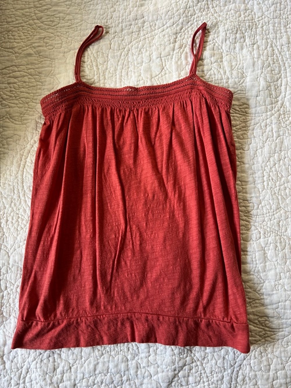 LOFT Brick Red Smocked-Neck Spaghetti Strap Cami